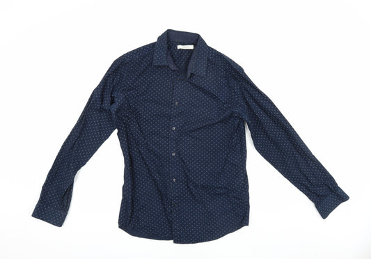 Jack & Jones Men's Blue Graphic Shirt, M, Button-Up