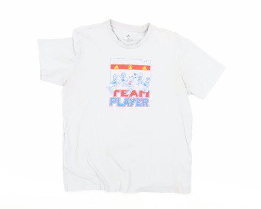 Adidas Men's White Graphic T-Shirt, Size M, Sporty Style