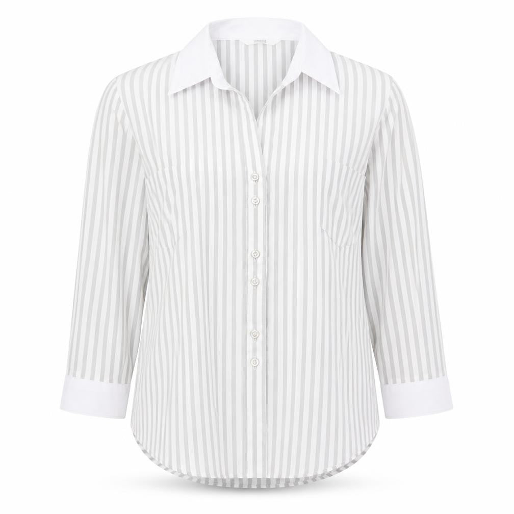 Marks and Spencer Women's Grey Striped Button-Up Collar Shirt
