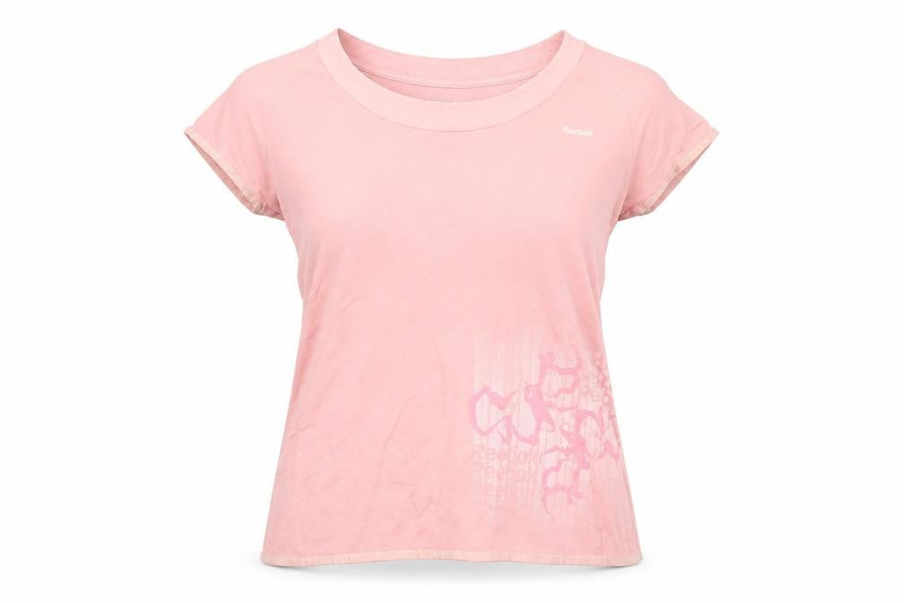 Womens UK Size 12 Reebok Pink Cotton Blend T-Shirt
