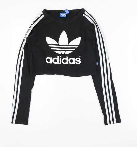 Adidas Women's Black Cropped T-Shirt Size 10