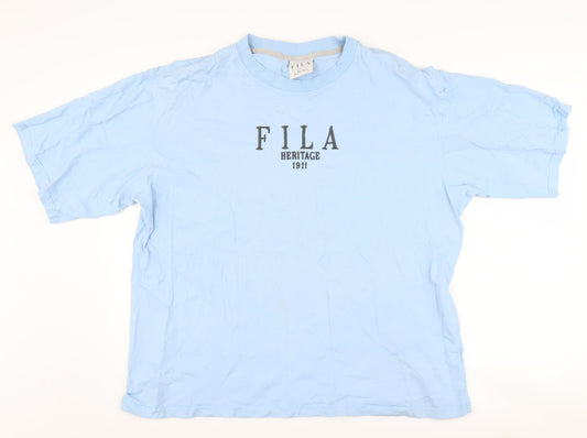 Fila Men's Blue Cotton Crew Neck Logo T-Shirt Size L