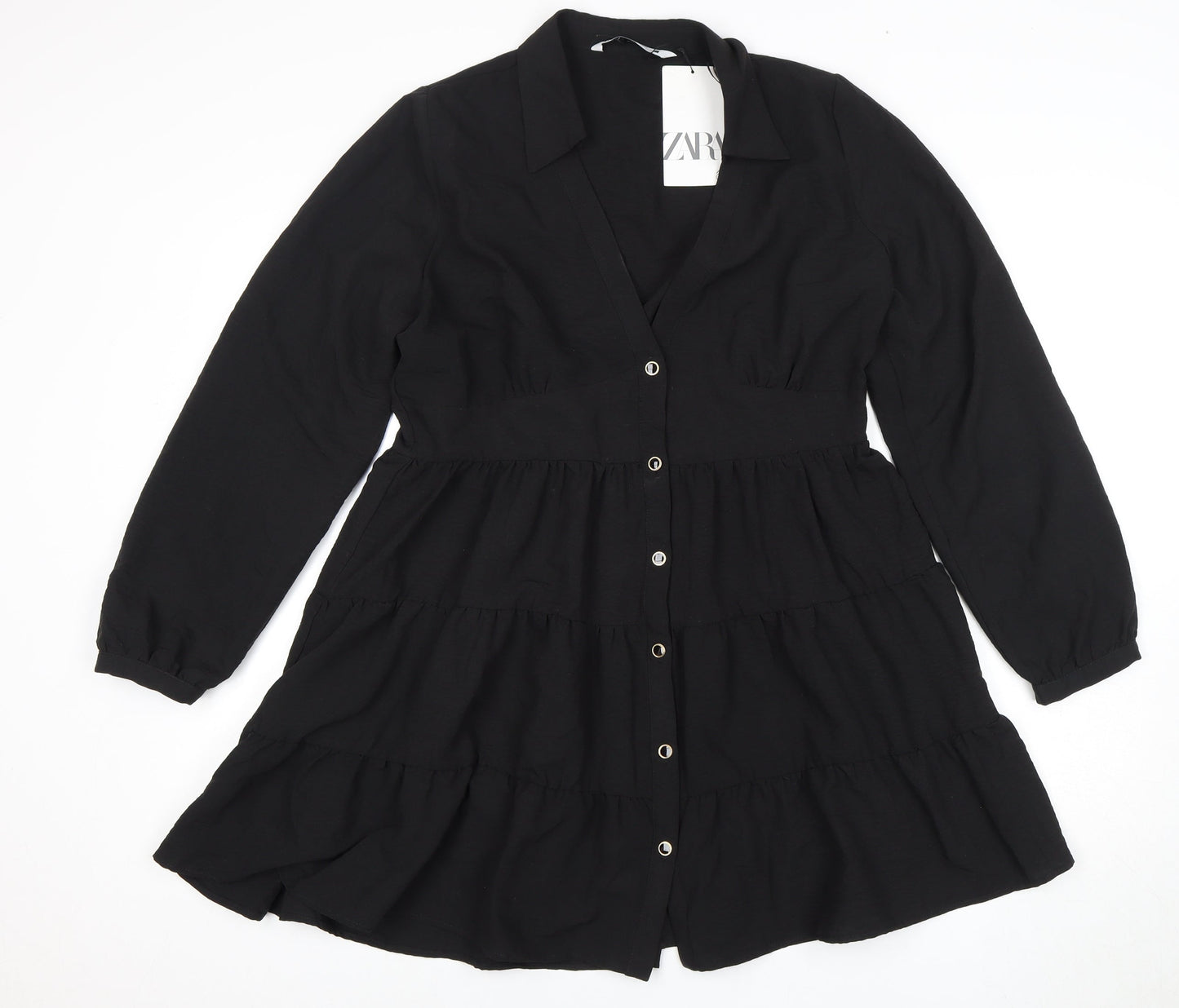 Zara Women's Black Long Sleeve V-Neck Dress