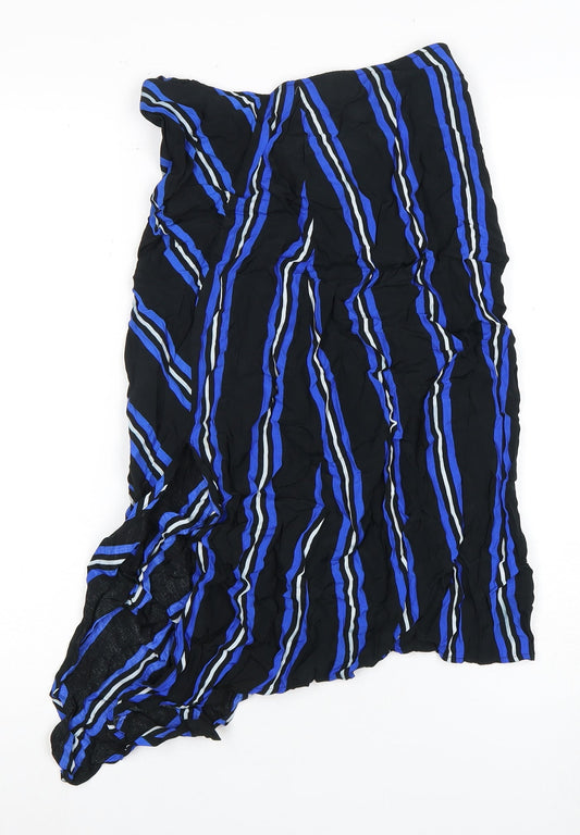 Mango Women's Black Blue Striped Skirt Size 12