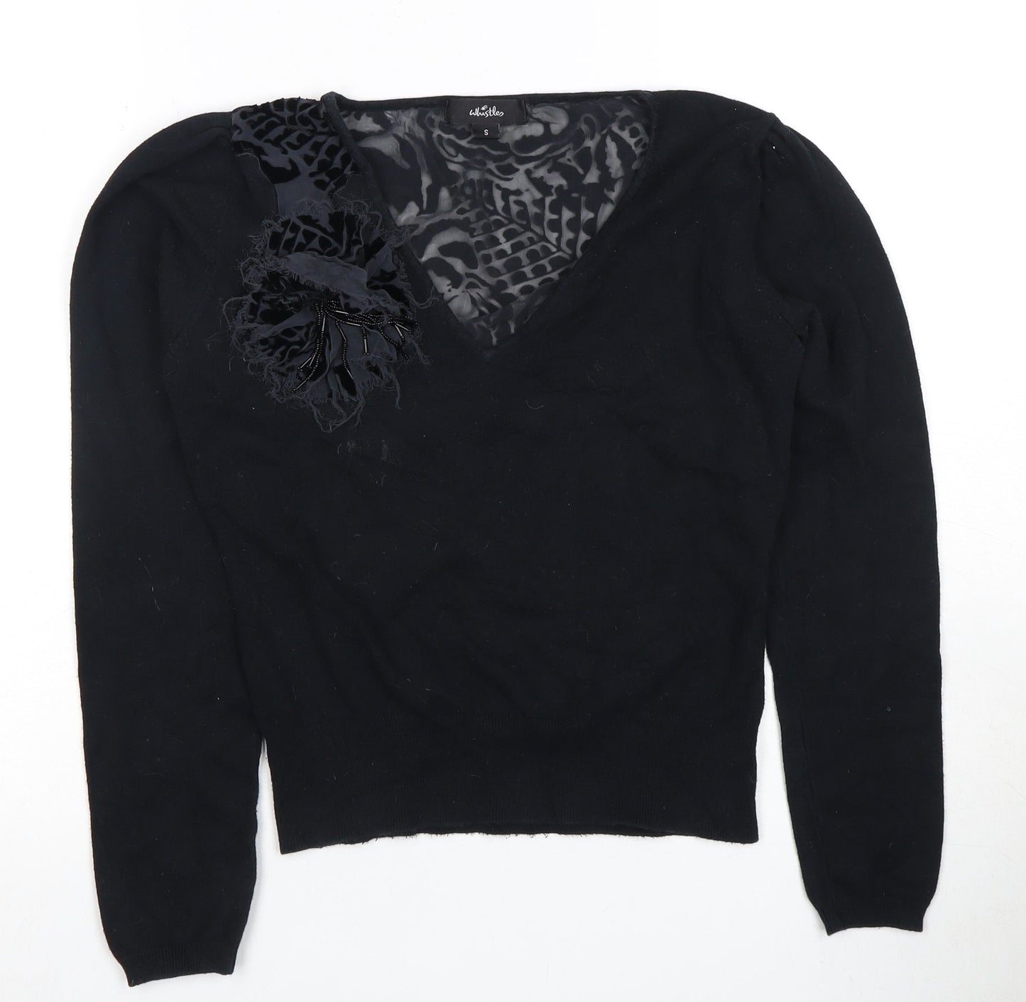 Whistles Women's Black V-Neck Floral Top S