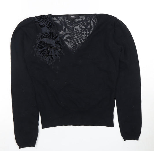 Whistles Women's Black V-Neck Floral Top S