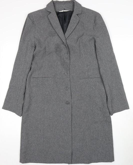 New Look Women's Grey Long Overcoat Size 12