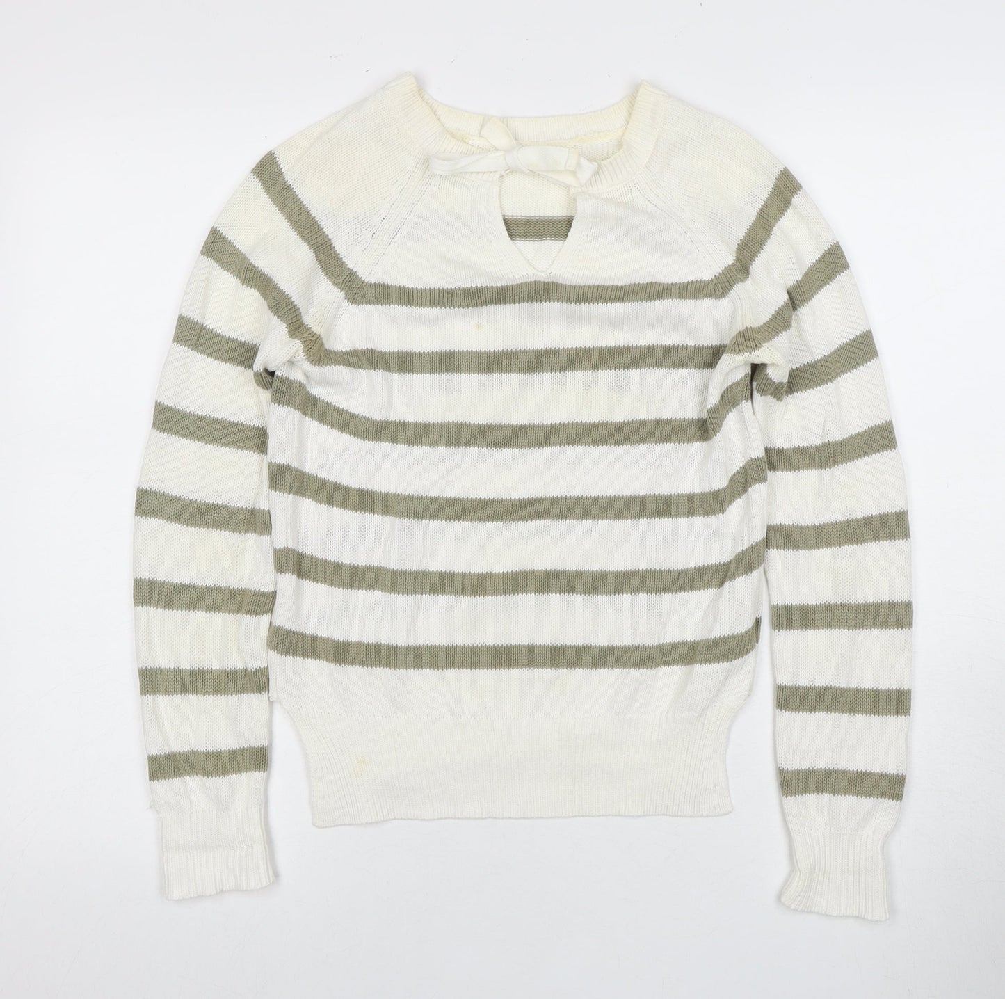 MNG Women's Multicoloured Striped Jumper, M, Bow Accent