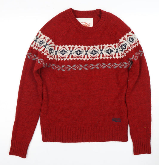 Superdry Men's Red Fair Isle Knit Jumper, Size S