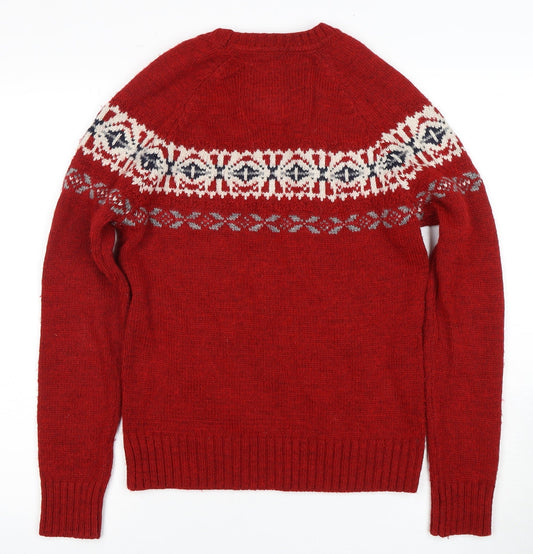 Superdry Men's Red Fair Isle Knit Jumper, Size S