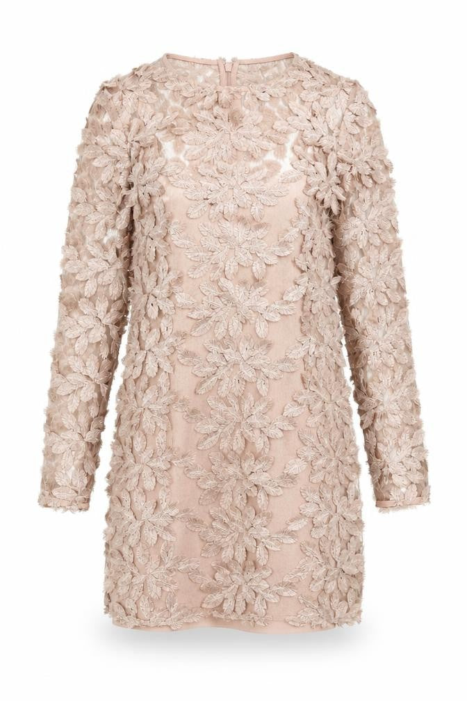 Topshop Women's Beige Embroidered Shift Dress Size 8