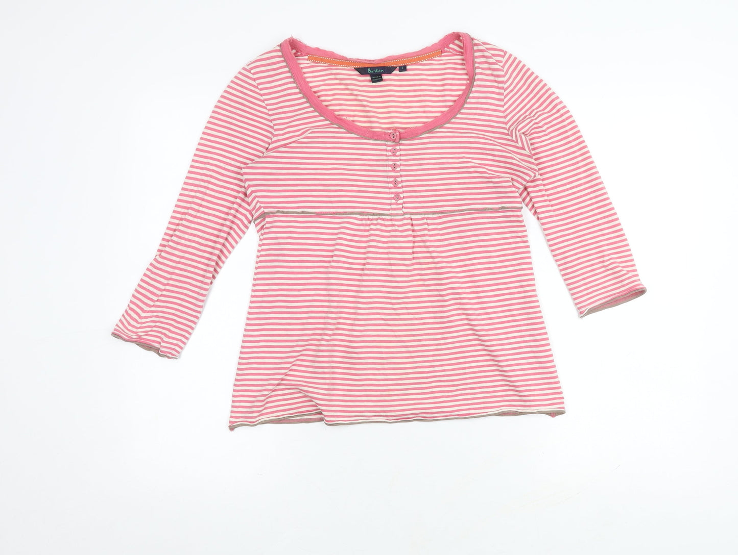 Boden Women's Pink Striped Scoop Neck 3/4 Sleeve Top