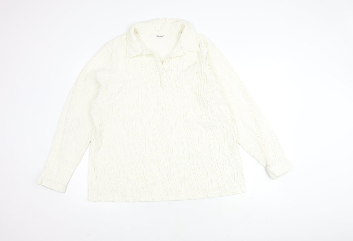 Damart Women's White Knit Long Sleeve Polo Shirt Size 24