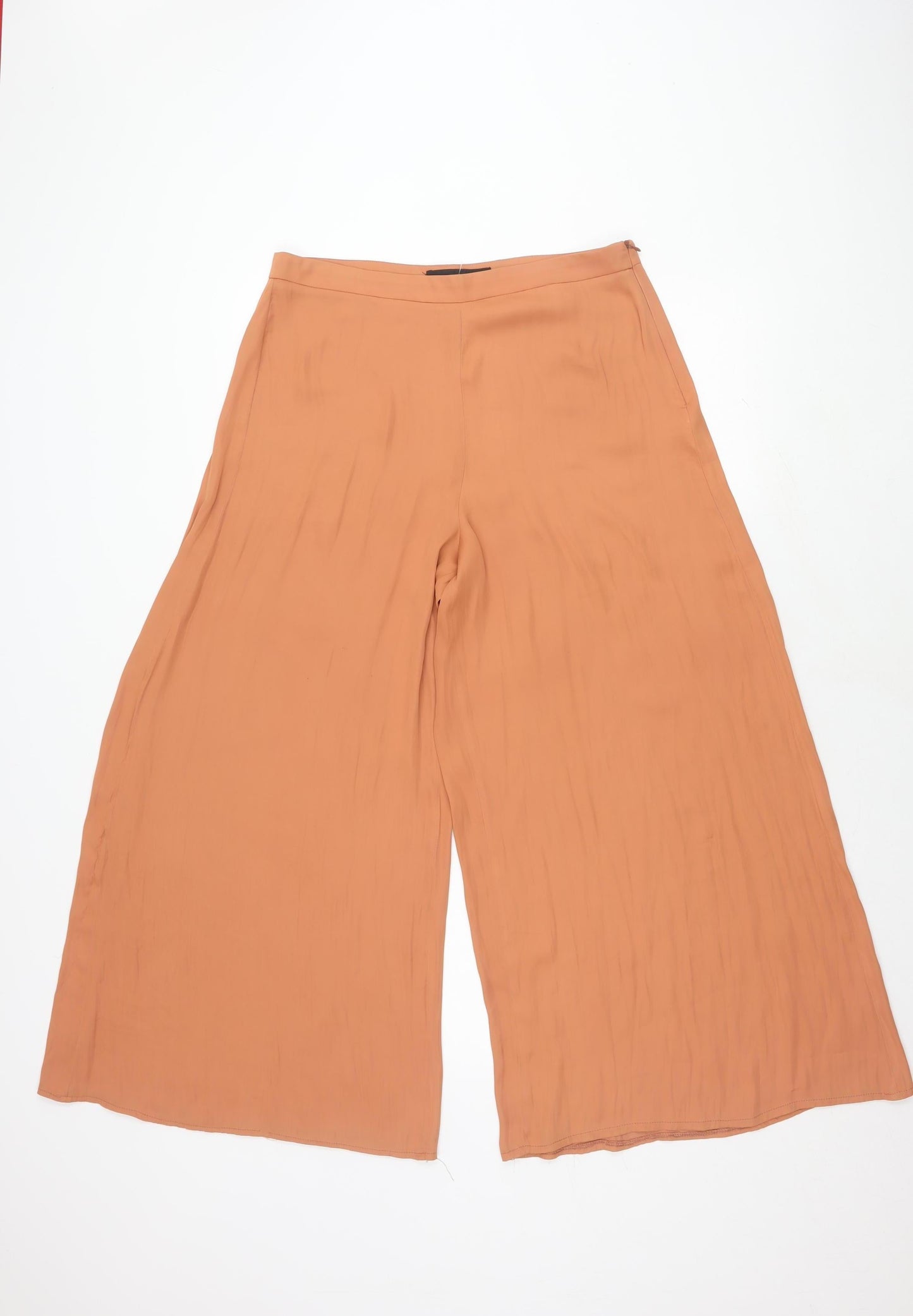 Zara Women Beige Wide-Leg Trousers L Relaxed Fit