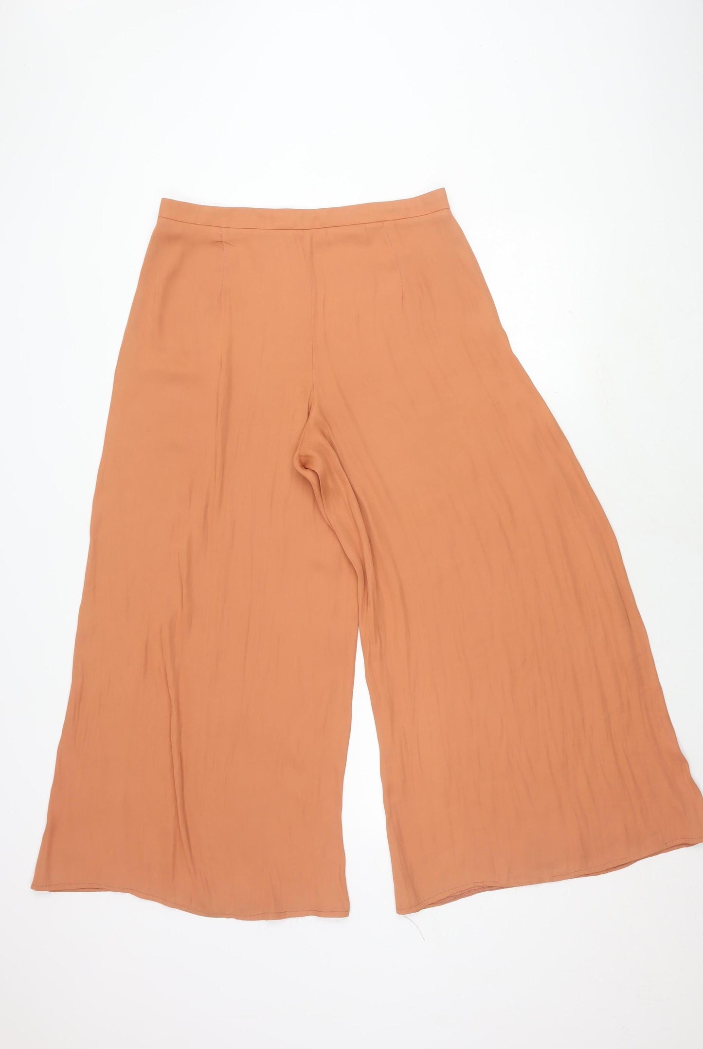 Zara Women Beige Wide-Leg Trousers L Relaxed Fit