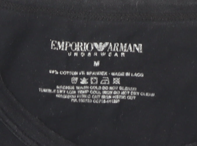 Emporio Armani Men's Black T-Shirt, Medium, Logo Design