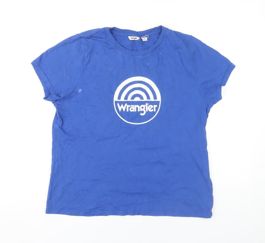 Wrangler Women's Blue Crew Neck T-Shirt - Medium