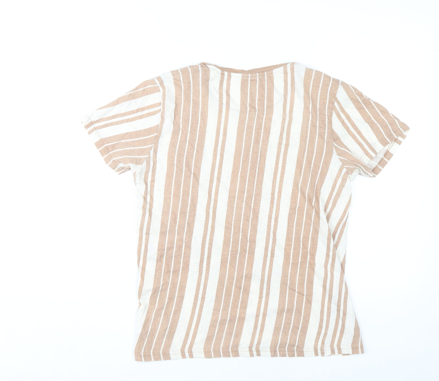 Brave Soul Women's Beige Striped T-Shirt, M, Crew Neck