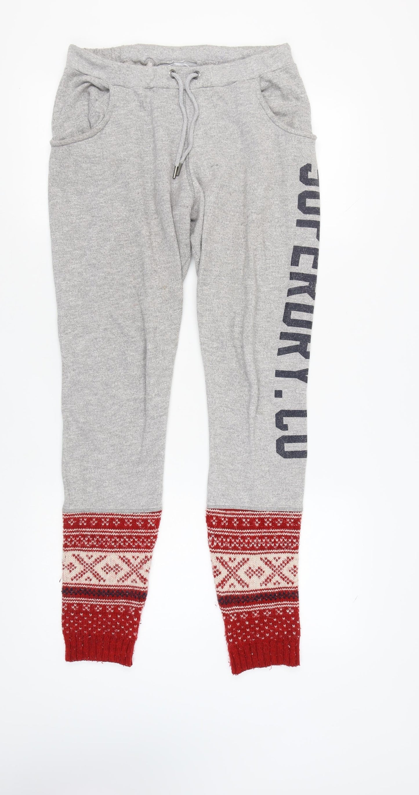 Superdry Women's Grey Jogger Trousers, L, Fair Isle Pattern