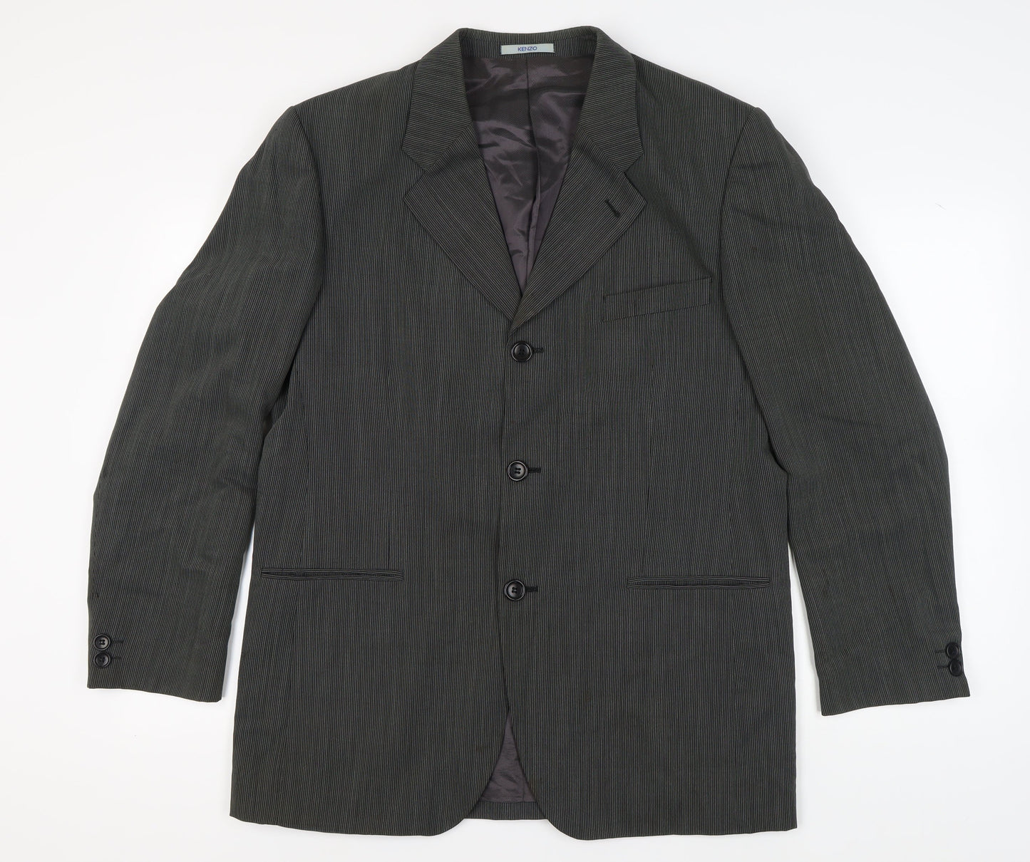 Kenzo Men's Grey Striped Suit Jacket UK 44, Classic Formalwear