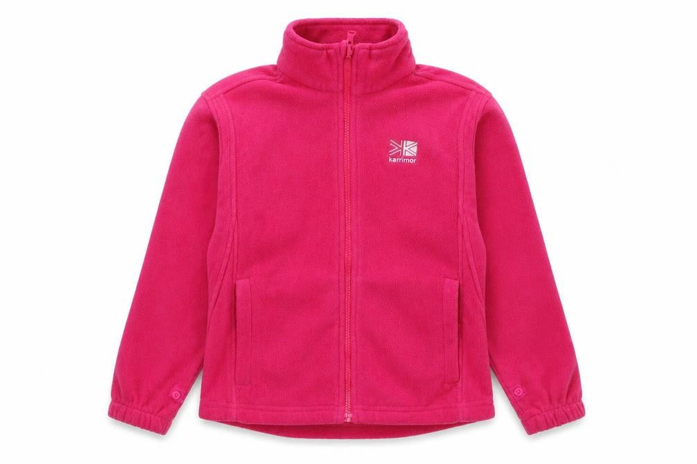 Front view of Karrimor girls’ pink fleece jacket 9-10 years, zip outdoor wear