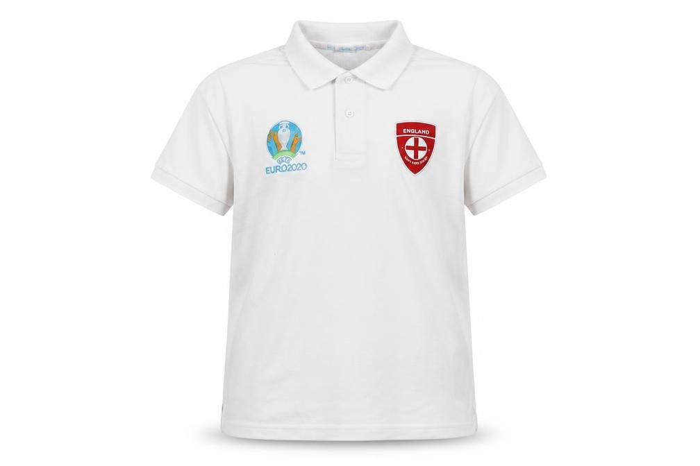 Front view of UEFA Euro 2020 boys’ white polo shirt, football, 11-12 years