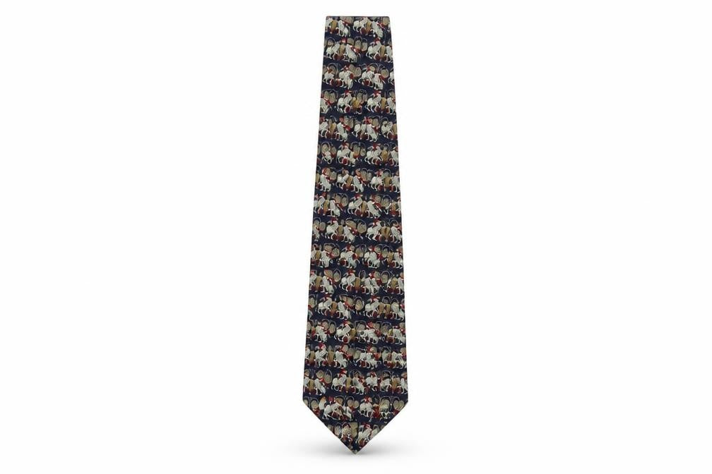 René Chagal Blue Silk Geometric Men's Tie Handmade