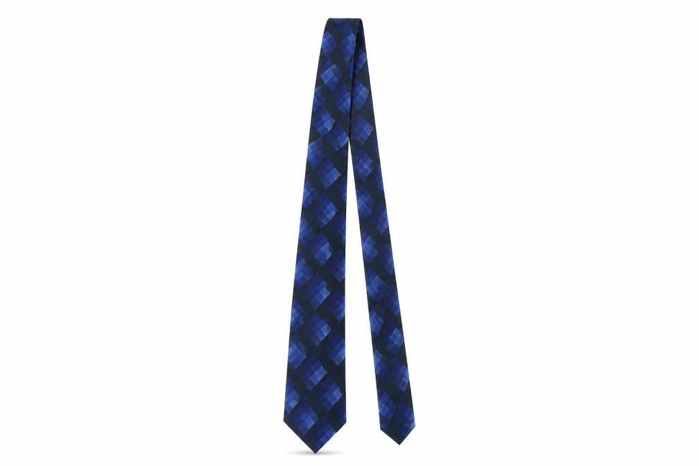 Front view of Thomas Nash Men's Blue Checked Silk Tie
