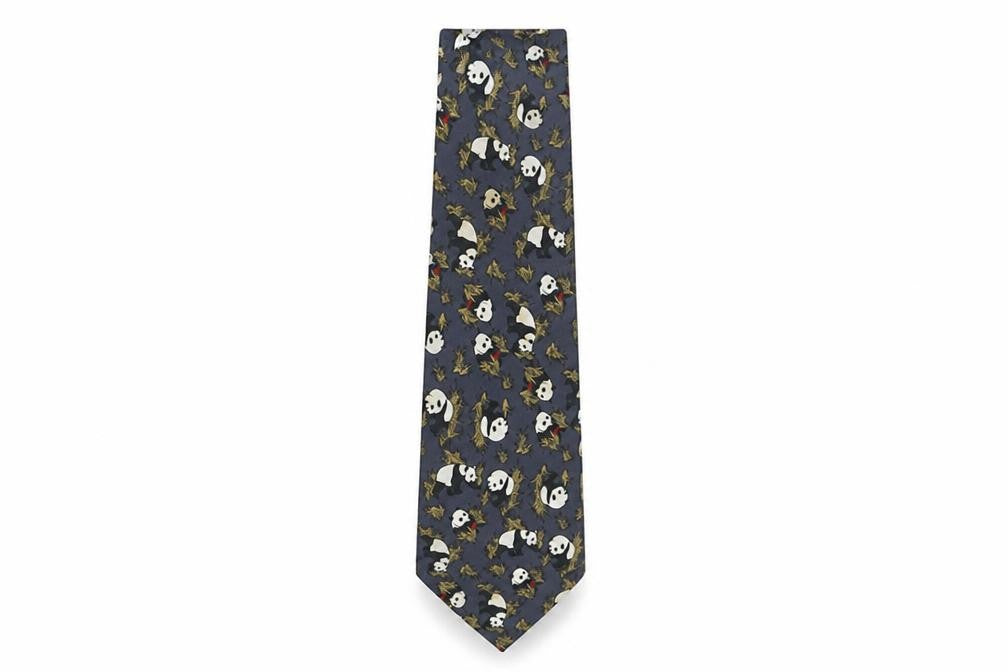 René Chagal Blue Silk Panda Men's Designer Tie
