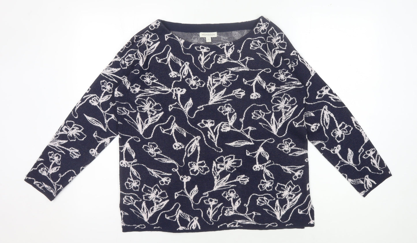 Monsoon Women's Blue Floral Pullover, M