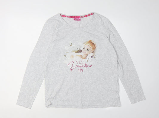 Barbie Girls Grey Pyjama Top 8-10 Long Sleeve Graphic