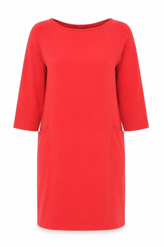 Jaeger Women's Red Knit Dress L - 3/4 Sleeve, Round Neck