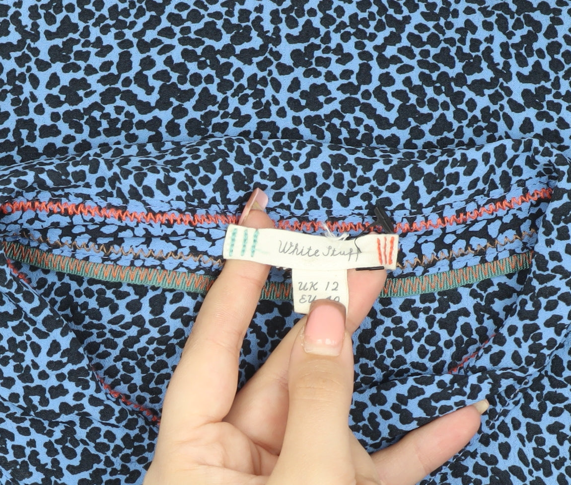 White Stuff Women's Blue Animal Print Button-Up Shirt Size 12