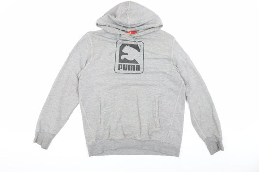 Puma Men's Grey S Pullover Hoodie, Logo, Sports, Hooded, Pockets