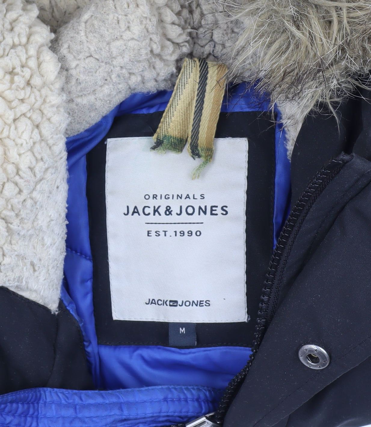 Jack & Jones Men's Black Parka Coat M, Fur Hood