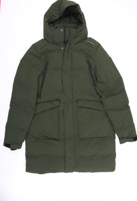 Superdry Men's XL Green Puffer Jacket with Hood