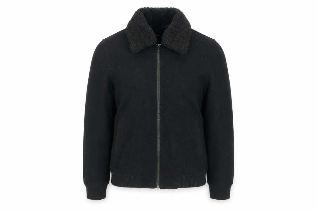 ASOS Womens Black Wool Bomber Jacket, Full Zip Size S,