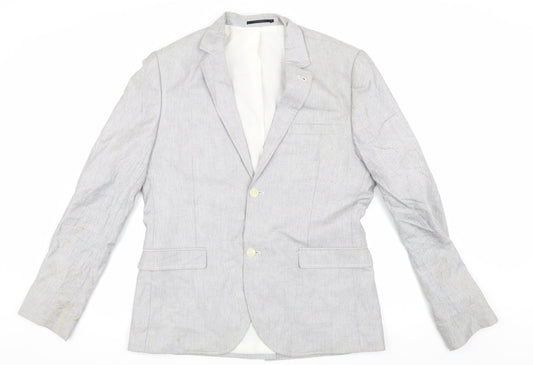 Topman Men's Grey Cotton Blazer, Size 40, Regular Fit