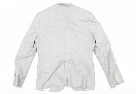 Topman Men's Grey Cotton Blazer, Size 40, Regular Fit
