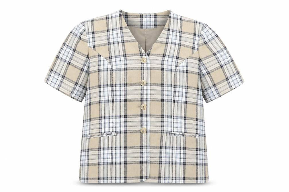 Bonmarché Women's Beige Plaid Blouse Size 18 V-Neck