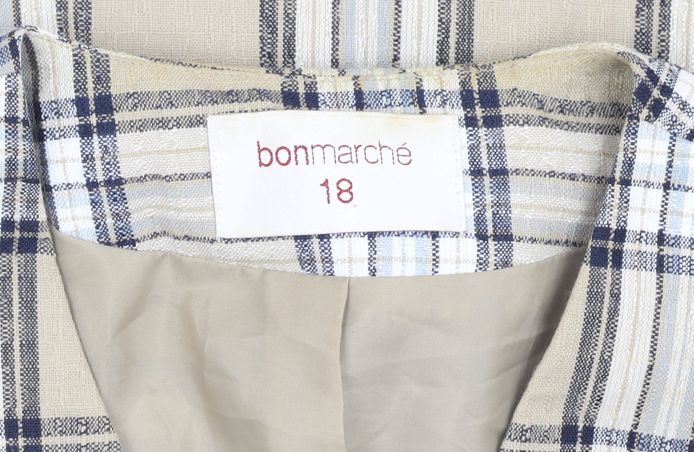 Bonmarche Women's Beige Plaid Blouse Size 18 V-Neck