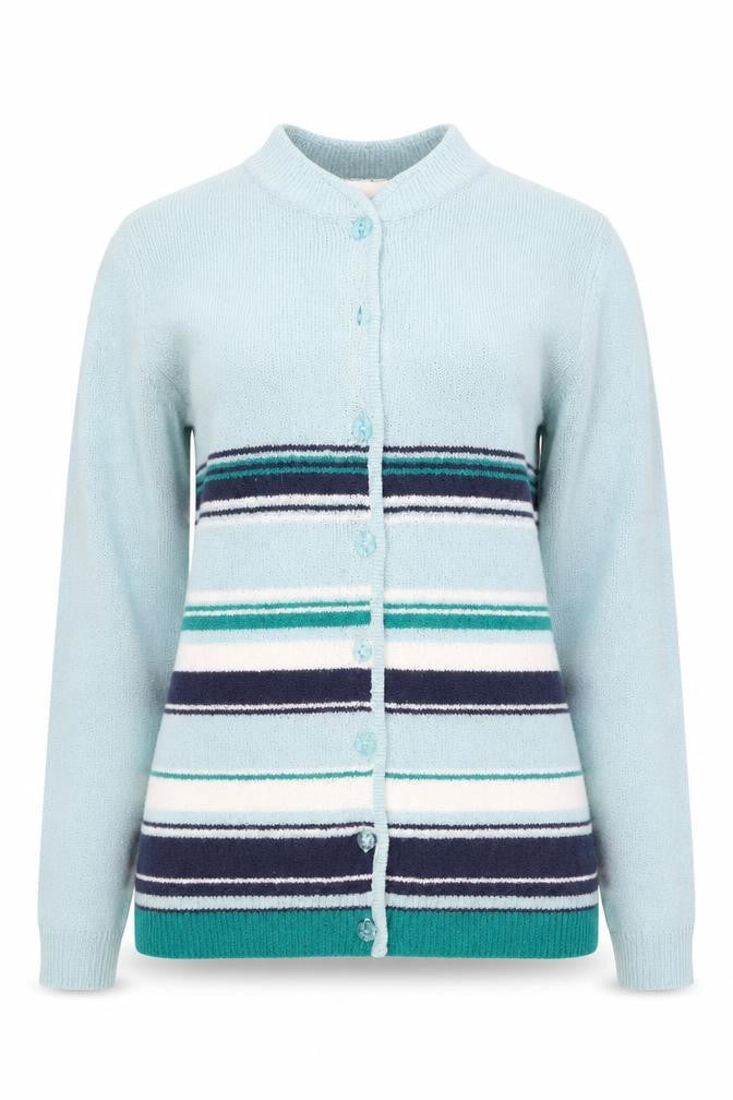 Front view of Honor Millburn Women's Blue Striped Cardigan M