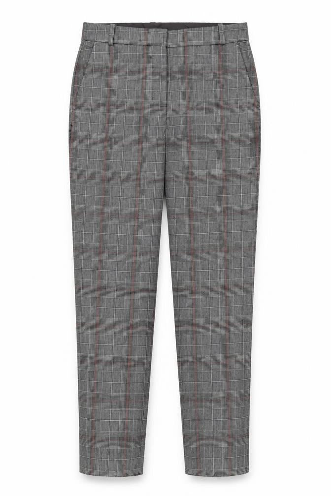 Massimo Dutti Women's Grey Plaid Regular Trousers