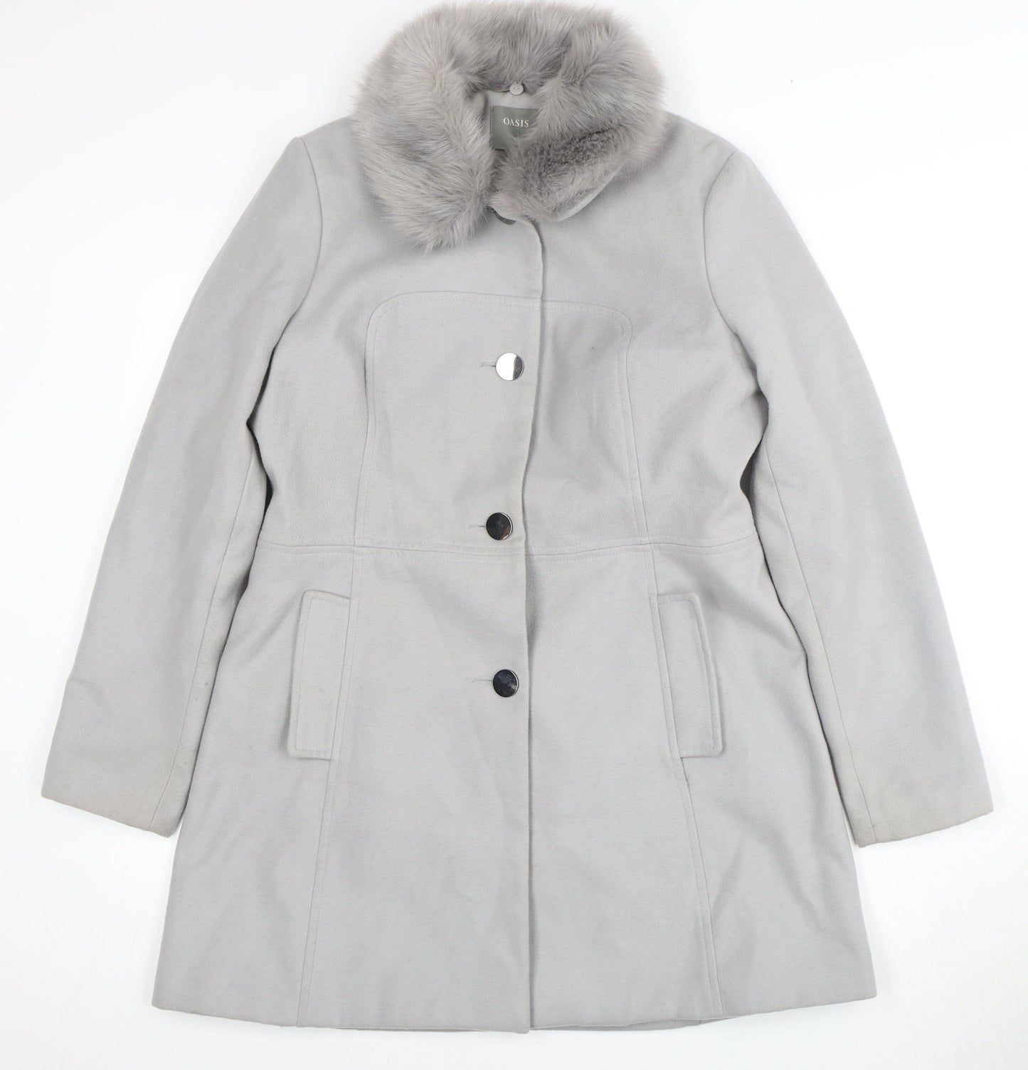 Oasis Women's Grey Fur Trim Mid-Length Coat L