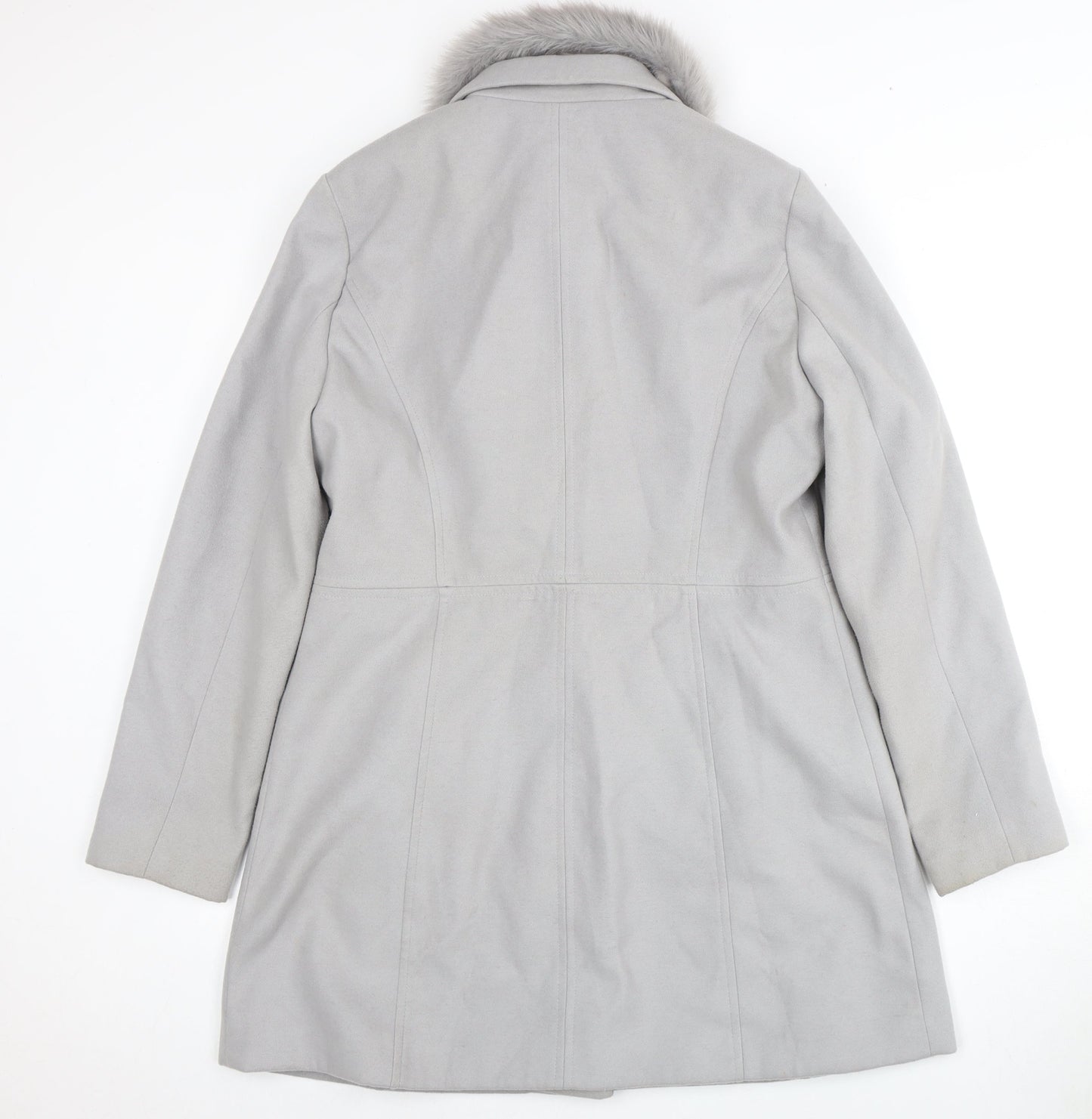 Oasis Women's Grey Fur Trim Mid-Length Coat L
