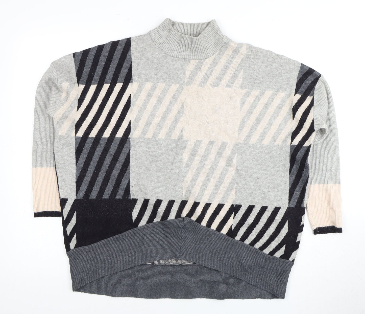 River Island Women Grey Mock Neck Geometric Jumper - M