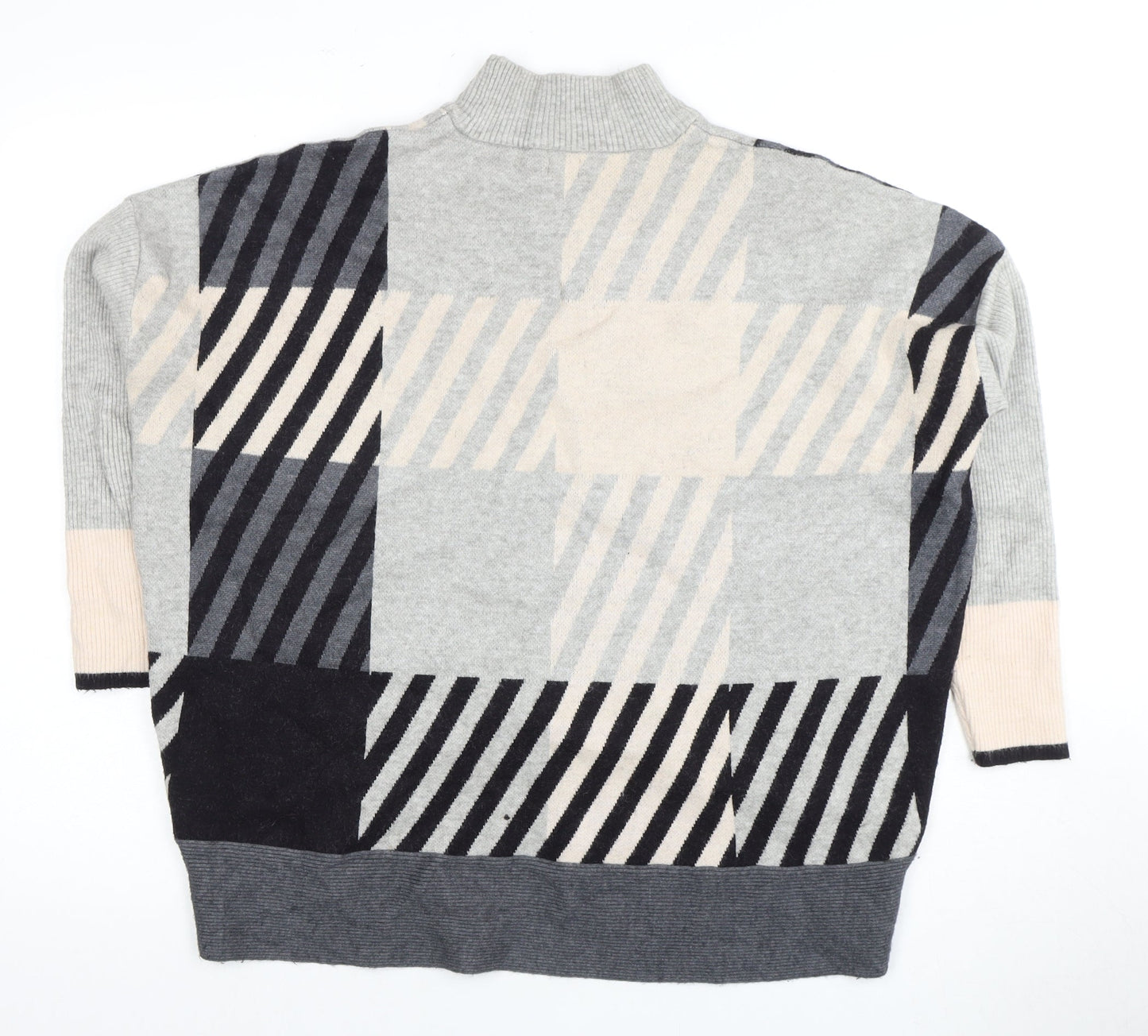 River Island Women Grey Mock Neck Geometric Jumper - M