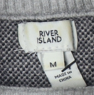 River Island Women Grey Mock Neck Geometric Jumper - M
