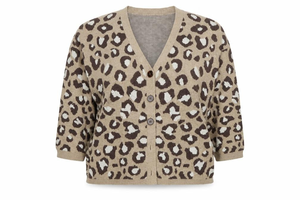 Damart Women's Brown Animal Print V-Neck Cardigan XL