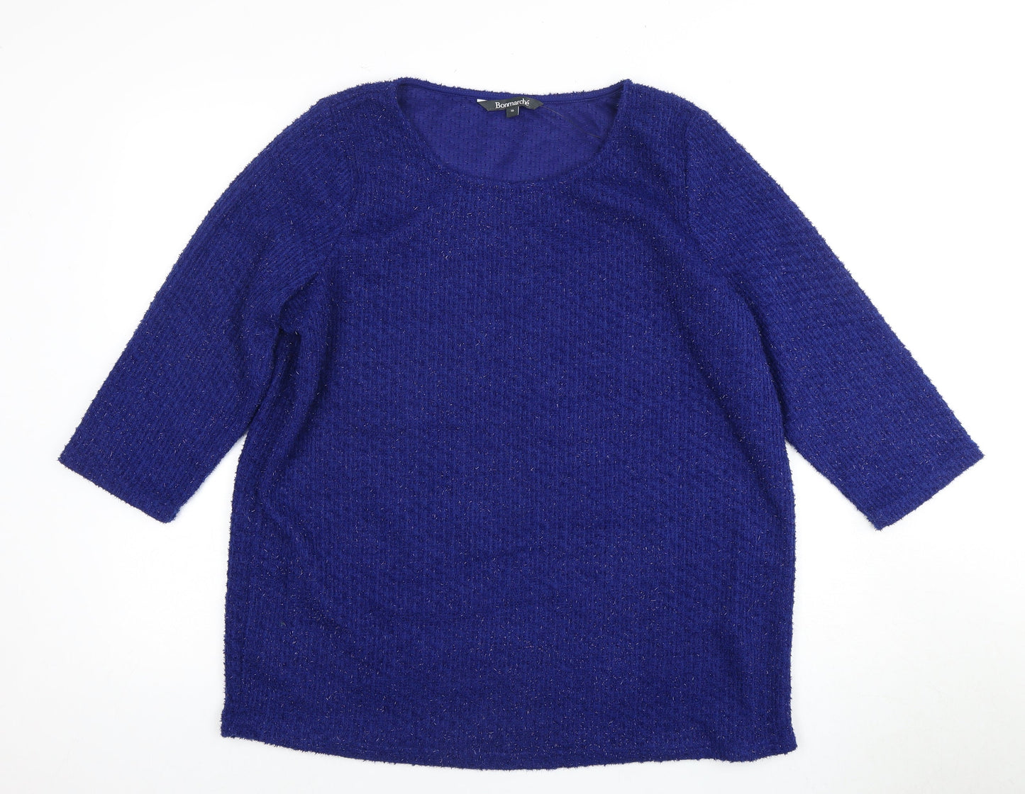 Bonmarche Women's Blue 3/4 Sleeve Knit Pullover Jumper